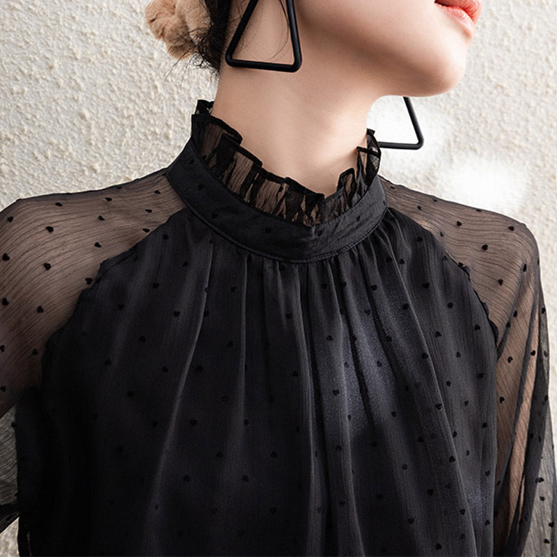 Polka Dot Mesh Blouse | Romantic Long-Sleeve Sheer Top for Women