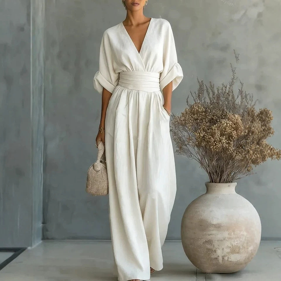 Summer V-Neck Wide-Leg Jumpsuit | Casual Chic One-Piece