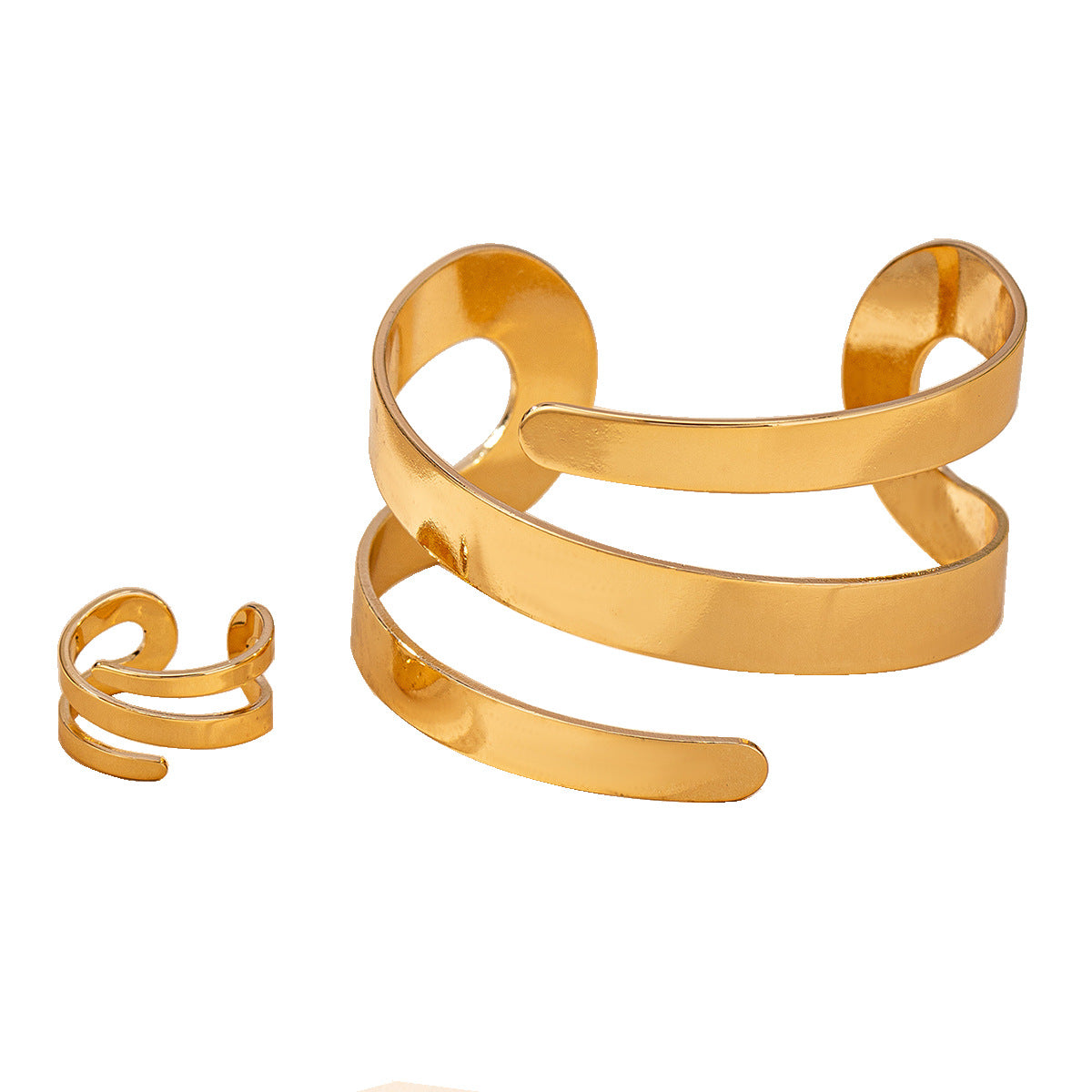 Geometric Hollow-Out Bracelet & Ring Set
