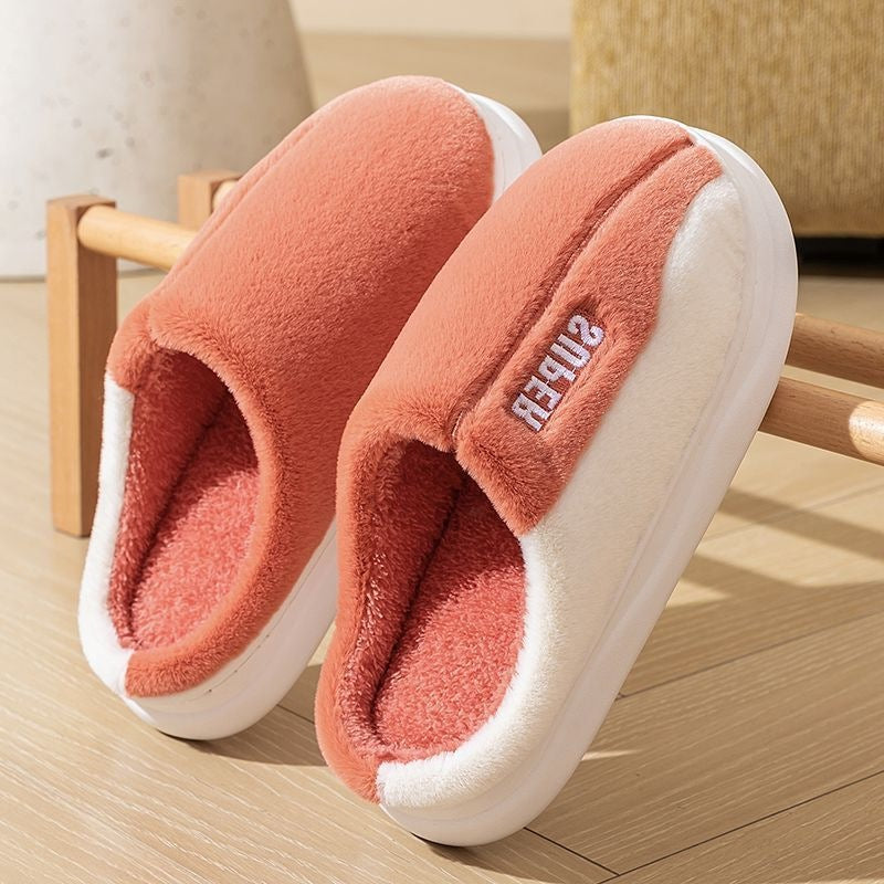 Fleece-Lined Non-Slip Plush Slippers | Thick-Sole House Shoes for Men & Women