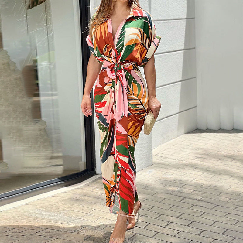 Collared High-Waist Shirt Midi Dress
