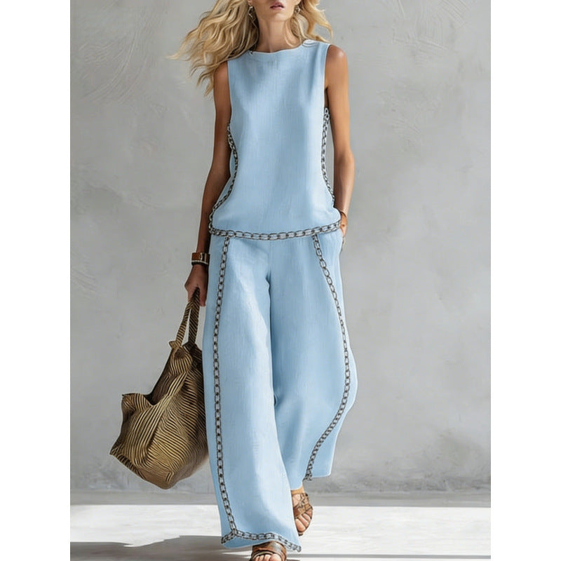 Printed Retro Casual Two-Piece Set