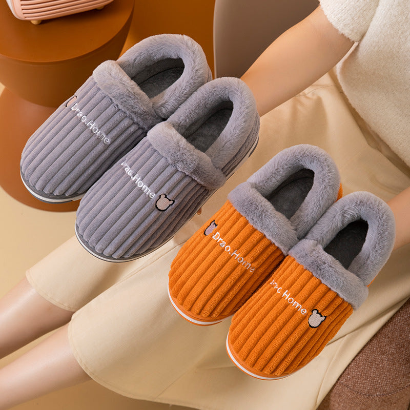 Cozy Corduroy & Faux Rabbit Fur Slippers | Couples Matching Slippers