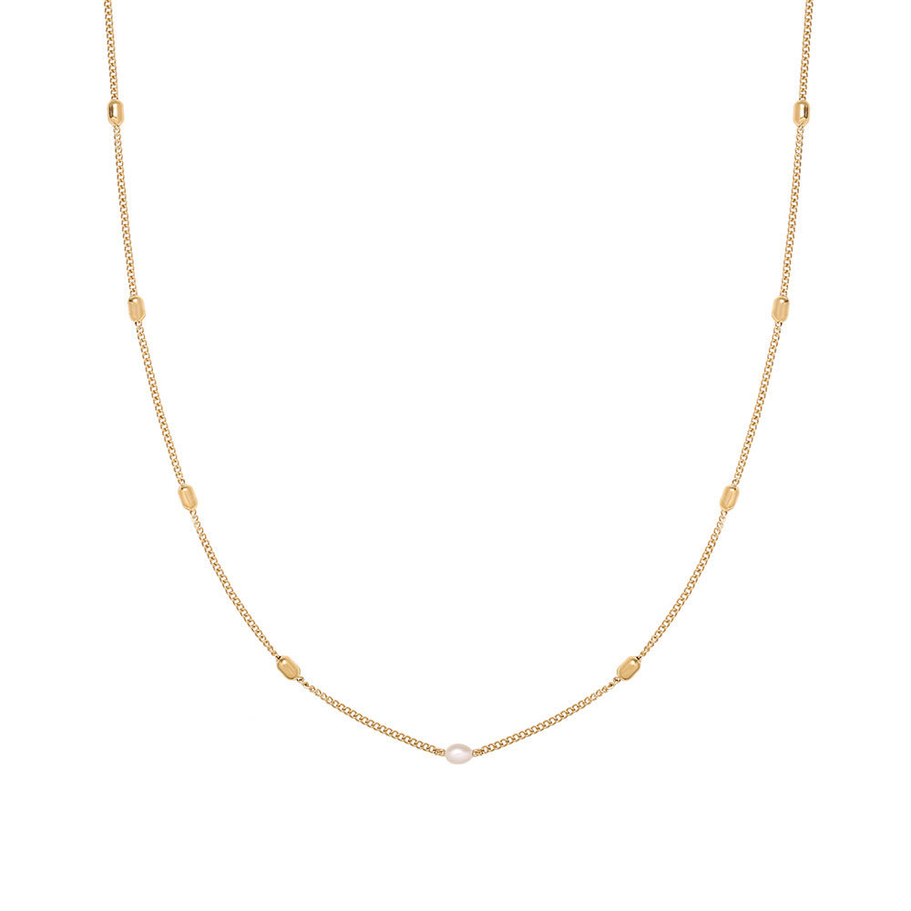 18K Gold Pearl & Rice Bead Choker Necklace | Luxury Layered Style
