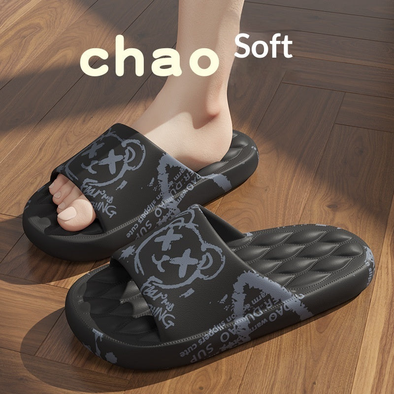 Graffiti Print Slide Slippers | Thick-Sole Streetwear House Shoes
