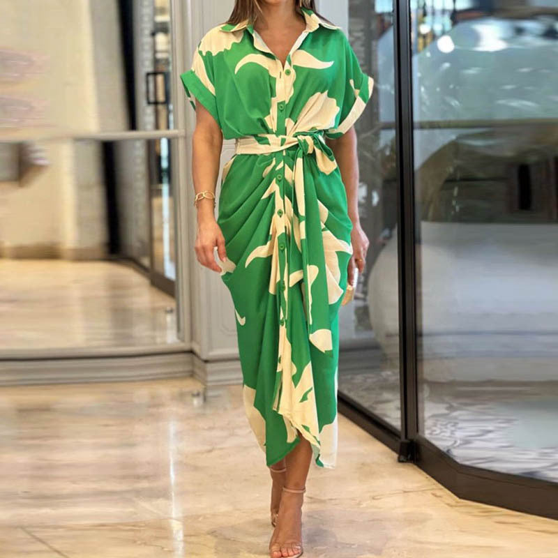 Collared High-Waist Shirt Midi Dress