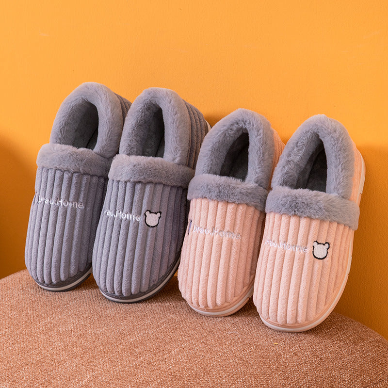 Cozy Corduroy & Faux Rabbit Fur Slippers | Couples Matching Slippers