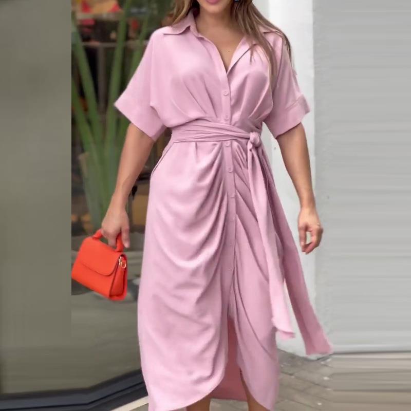 Collared High-Waist Shirt Midi Dress