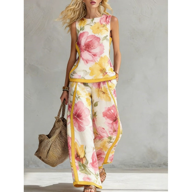 Printed Retro Casual Two-Piece Set