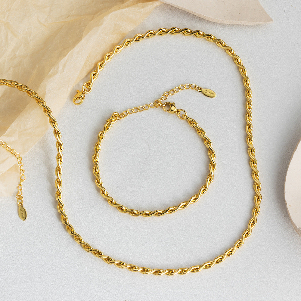 Minimalist Braided Twisted Bracelet & Necklace Set