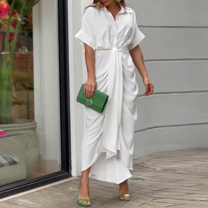 Collared High-Waist Shirt Midi Dress
