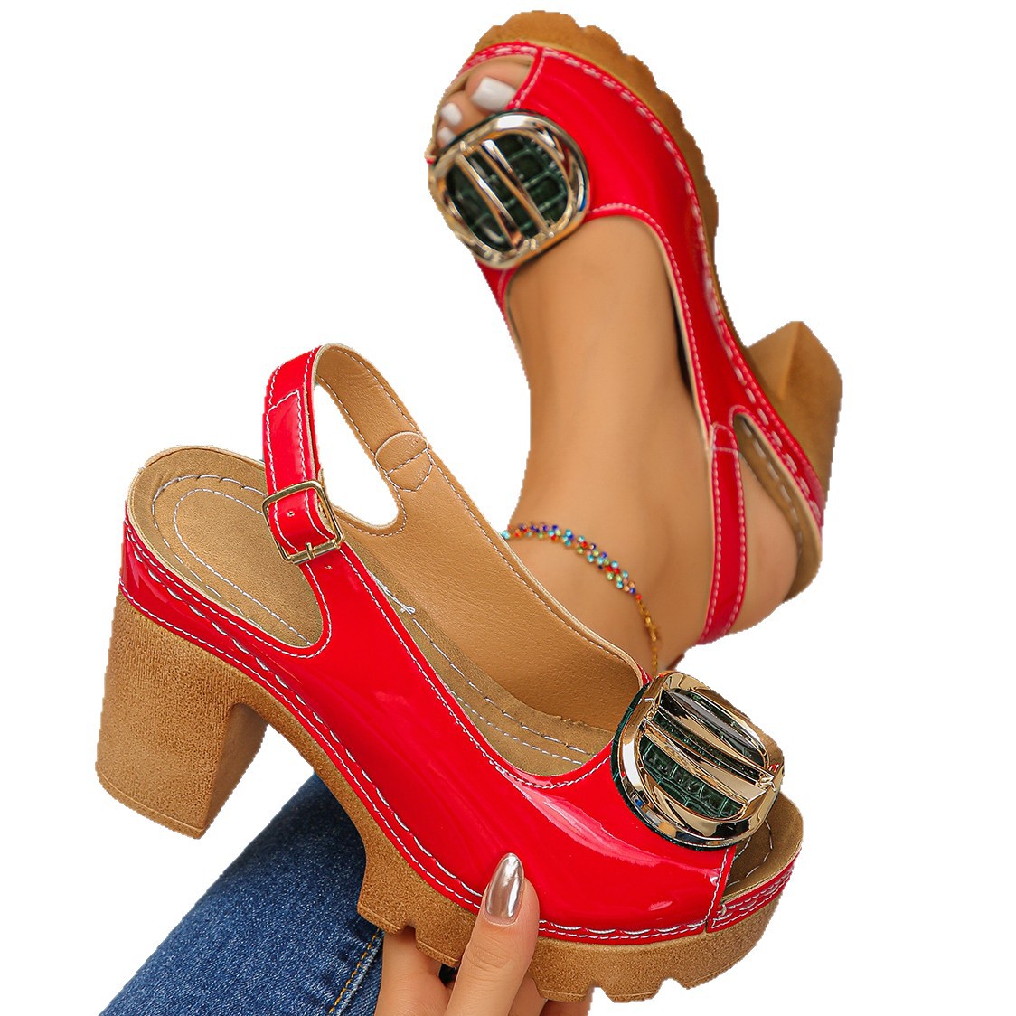 Chunky-Heeled Peep-Toe Sandals | Fashionable Summer Heels