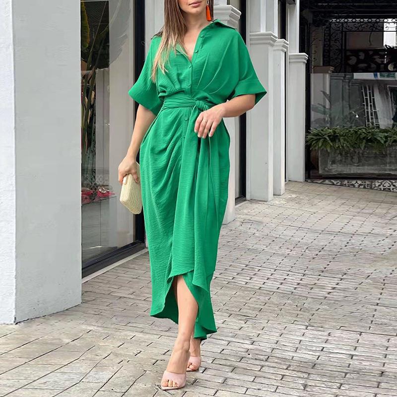 Collared High-Waist Shirt Midi Dress