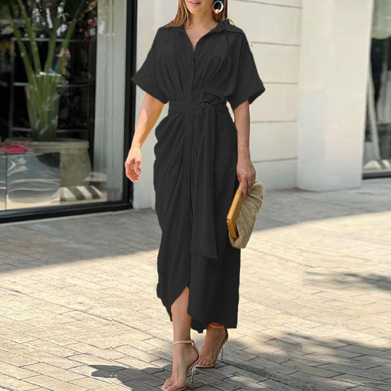 Collared High-Waist Shirt Midi Dress
