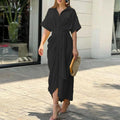 Collared High-Waist Shirt Midi Dress
